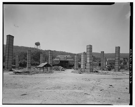 6. General view looking west from eastern edge of complex. Kilns have been demolished but kiln stacks still stand.