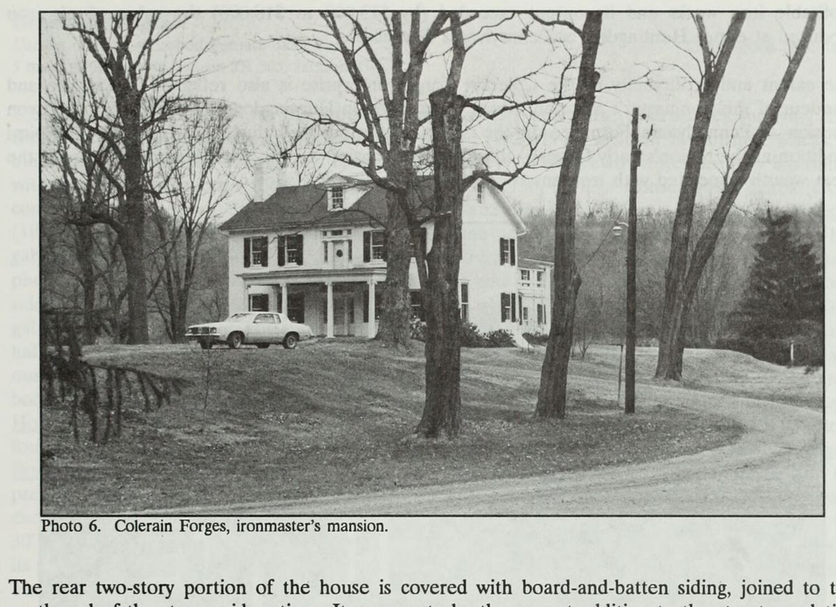 The ironmaster’s mansion at Colerain Forges, photographed for the National Park Service survey of the county’s industrial sites.