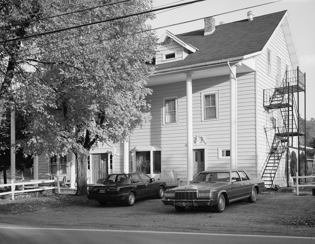 Front of the Robertsdale Hotel, located at 14 S. Main Street in Robertsdale, an unincorporated community in Wood Township, Huntingdon County, Pennsylvania, United States. Built in 1912, the hotel is part of the Robertsdale Historic District, a historic district that is listed on the National Registe